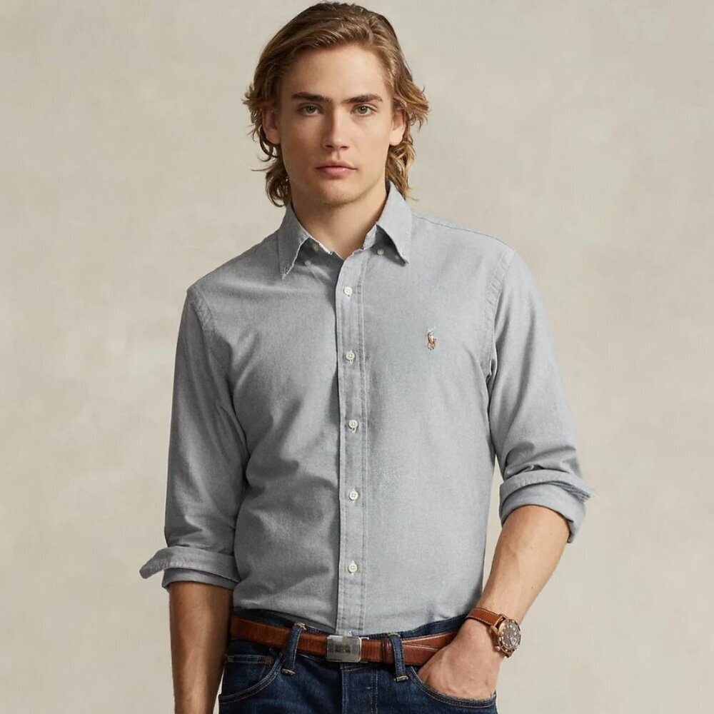 Ralph Lauren Men’s Oxford Classic Fit Long Sleeve Blue Gray Button Down Shirt
